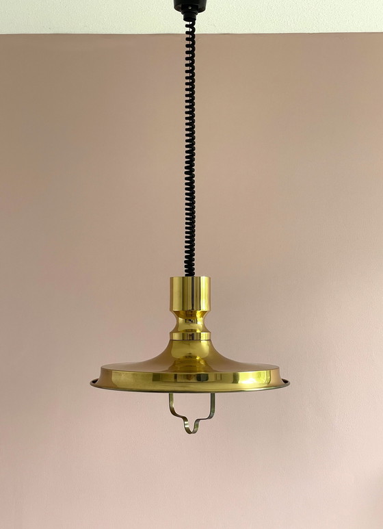 Image 1 of Vitrika Lampe danoise design vintage avec pendentif à tirette en laiton massif