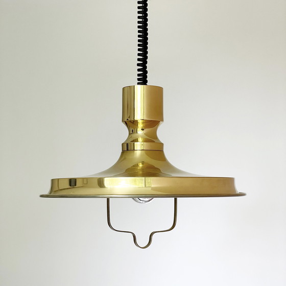 Image 1 of Vitrika Lampe danoise design vintage avec pendentif à tirette en laiton massif