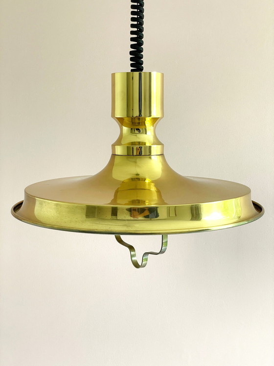 Image 1 of Vitrika Lampe danoise design vintage avec pendentif à tirette en laiton massif
