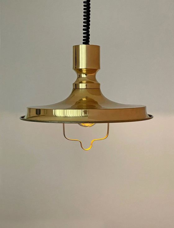 Image 1 of Vitrika Lampe danoise design vintage avec pendentif à tirette en laiton massif