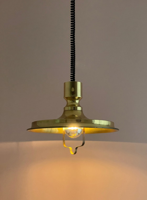 Image 1 of Vitrika Lampe danoise design vintage avec pendentif à tirette en laiton massif