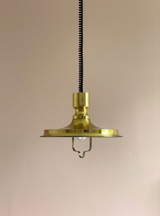 Image 1 of Vitrika Lampe danoise design vintage avec pendentif à tirette en laiton massif