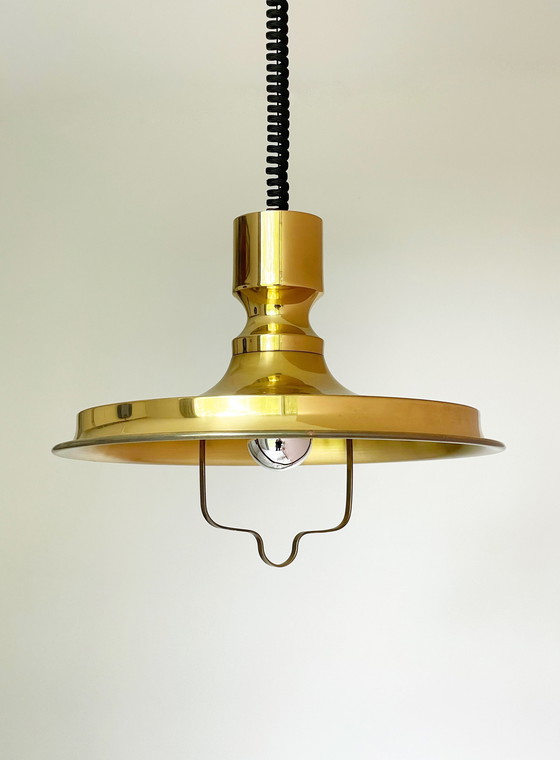 Image 1 of Vitrika Lampe danoise design vintage avec pendentif à tirette en laiton massif