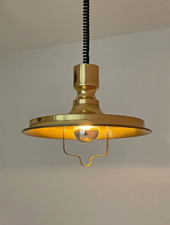 Image 1 of Vitrika Lampe danoise design vintage avec pendentif à tirette en laiton massif