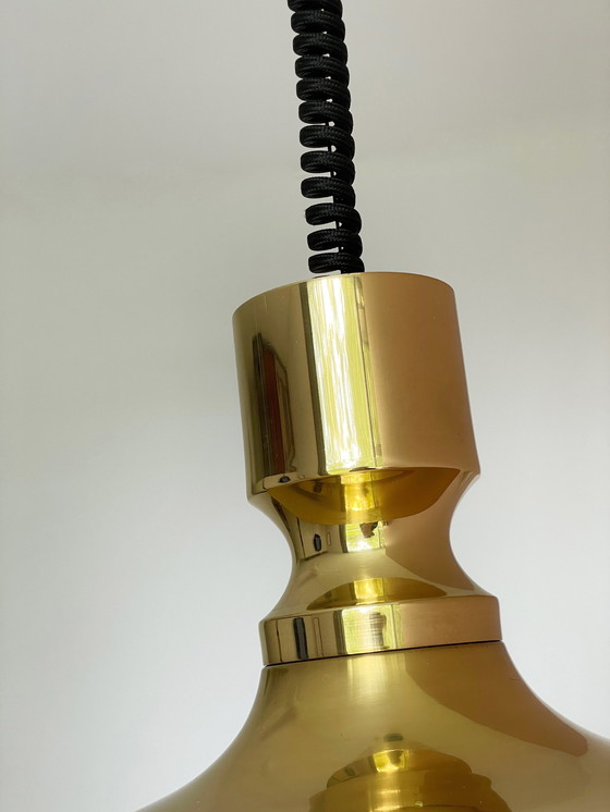 Image 1 of Vitrika Lampe danoise design vintage avec pendentif à tirette en laiton massif