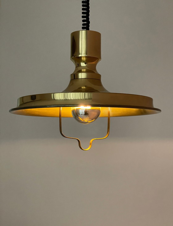 Image 1 of Vitrika Lampe danoise design vintage avec pendentif à tirette en laiton massif