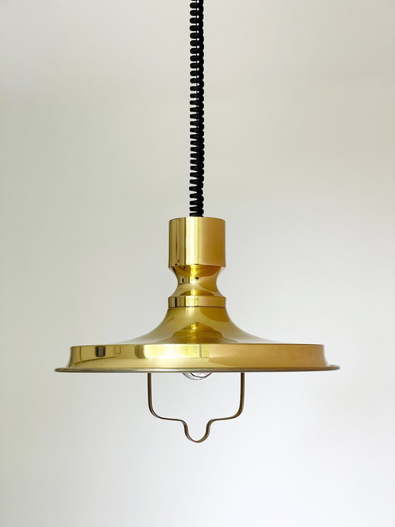 Image 1 of Vitrika Lampe danoise design vintage avec pendentif à tirette en laiton massif