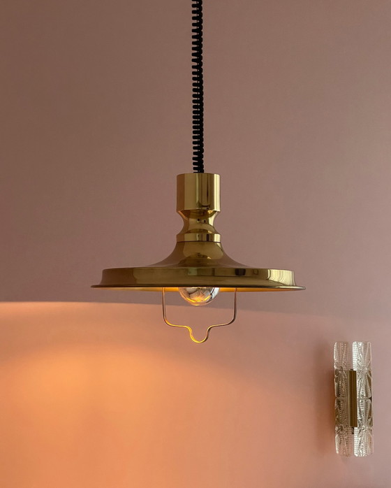 Image 1 of Vitrika Lampe danoise design vintage avec pendentif à tirette en laiton massif