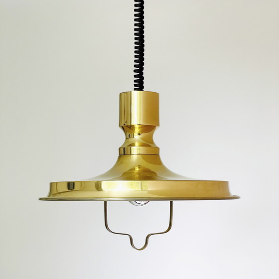 Image 1 of Vitrika Lampe danoise design vintage avec pendentif à tirette en laiton massif
