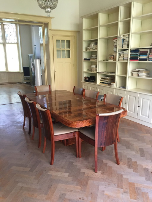 Table de salle à manger Art Déco avec 8 chaises