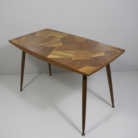 Image 1 of Table vintage en patchwork, mosaïque de bois 1950s