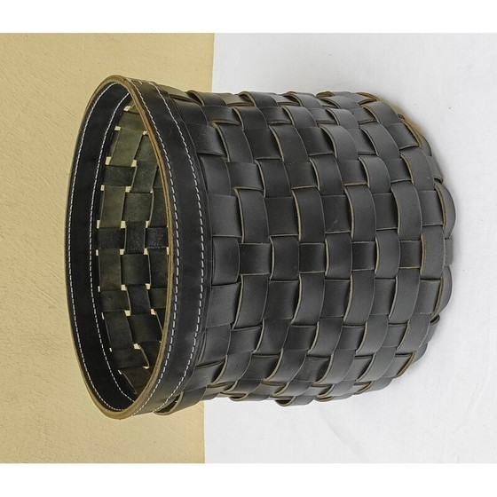 Image 1 of Panier vintage en cuir tressé pour La Maison Arte et Cuoio, Italie 2000