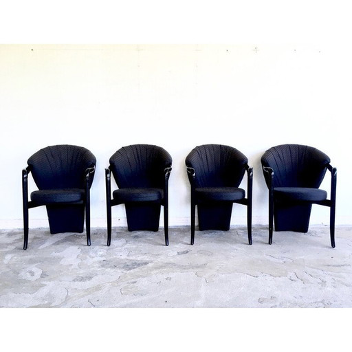 Ensemble de 4 fauteuils noirs vintage de Pietro Constantini, 1980