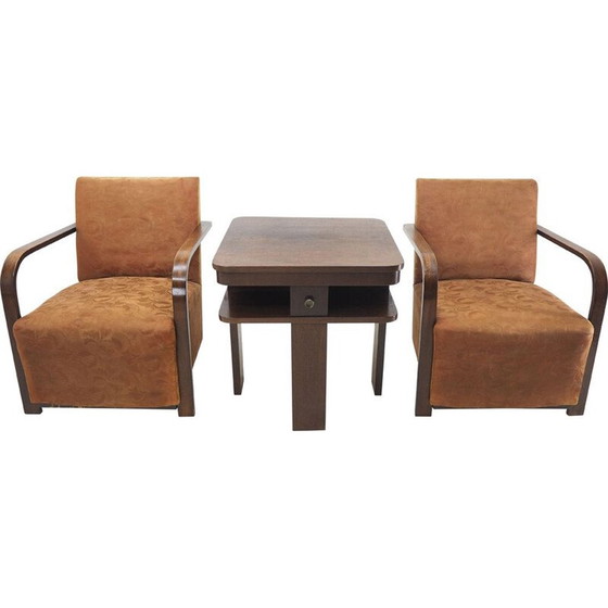 Image 1 of Paire de fauteuils Art déco vintage avec table basse, années 1930