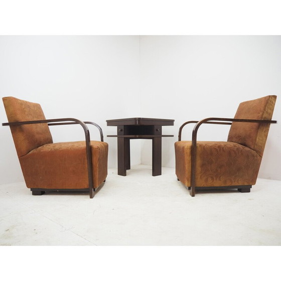 Image 1 of Paire de fauteuils Art déco vintage avec table basse, années 1930
