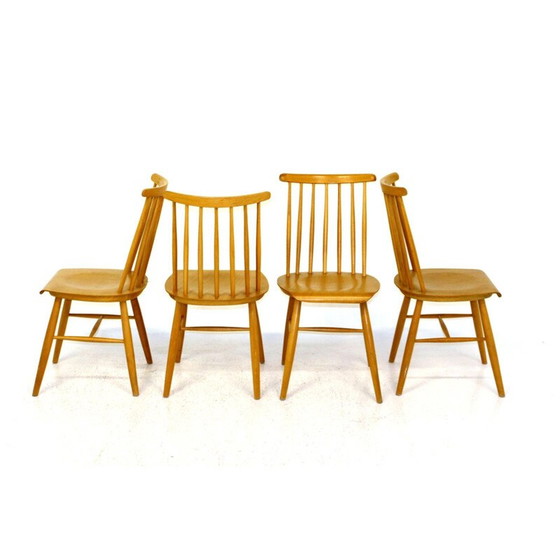 Image 1 of Ensemble de 4 chaises vintage en hêtre Pinnstol, Suède années 1960