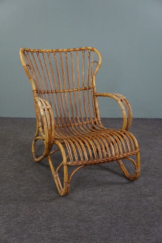 Image 1 of Fauteuil Belse 8 en rotin à haut dossier, design hollandais, 1950