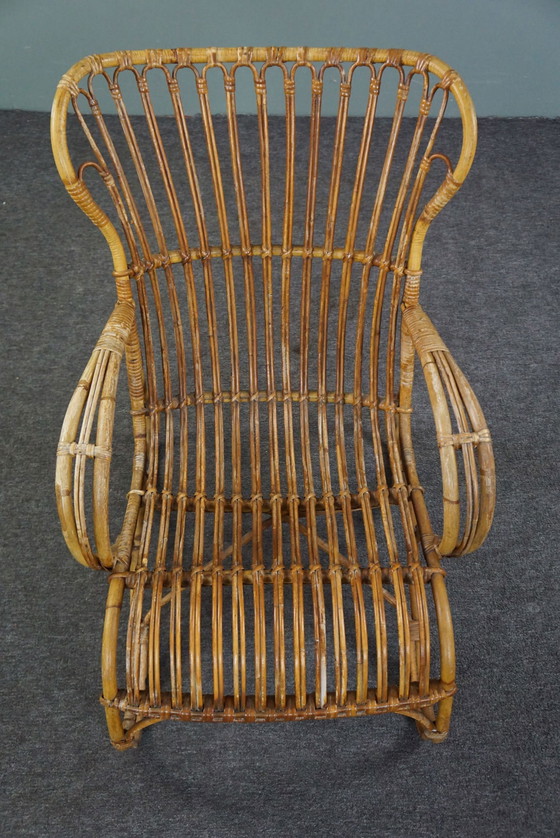 Image 1 of Fauteuil Belse 8 en rotin à haut dossier, design hollandais, 1950