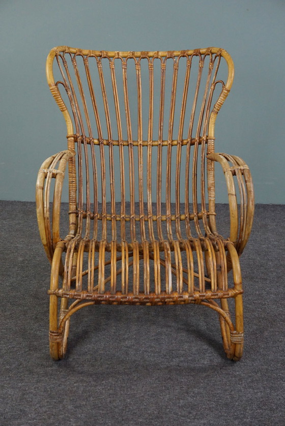 Image 1 of Fauteuil Belse 8 en rotin à haut dossier, design hollandais, 1950