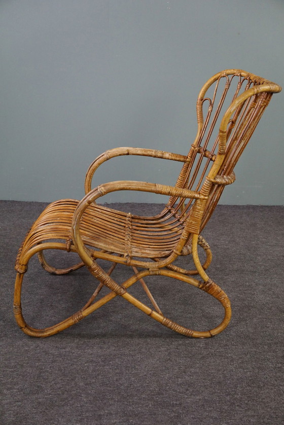 Image 1 of Fauteuil Belse 8 en rotin à haut dossier, design hollandais, 1950