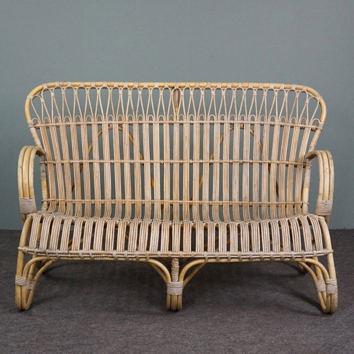 Banc Belse 8 en rotin Midcentury