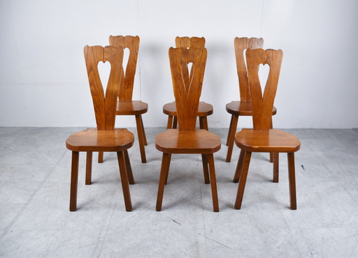 6x Brutalistische Vintage-Stühle aus Eiche der 1960er Jahre