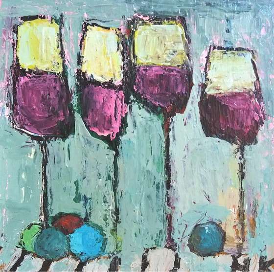 Image 1 of Germain Henneka – Vier Rot Gläser und Früchte