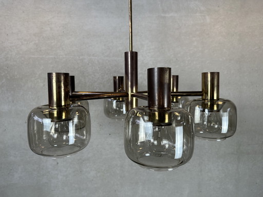 Vintage Hängelampe – Rauchglas und Messing