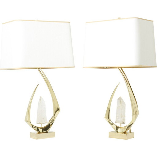 Paar Vintage-Lampen aus Messing und Bergkristall von Willy Daro, 1970