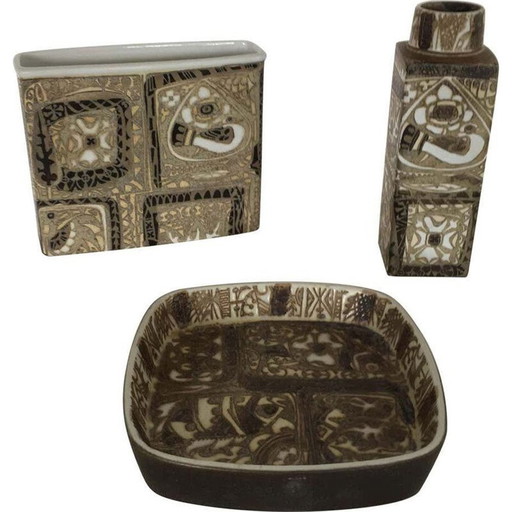 Vintage Baca Steingutvasen und Schale von Nils Thorsson für Royal Copenhagen, Dänemark 1960