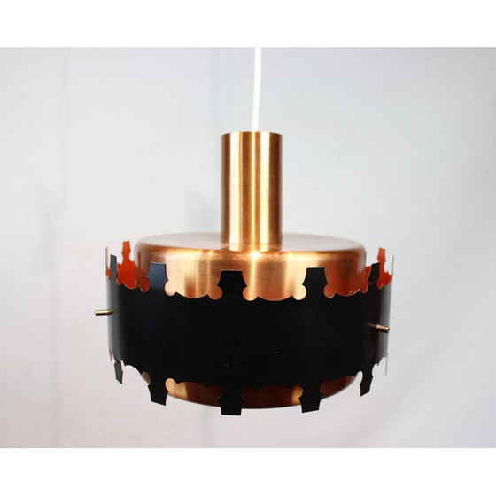 Image 1 of Paar Pendelleuchten aus Kupfer und schwarzem Metall, Dänemark 1970