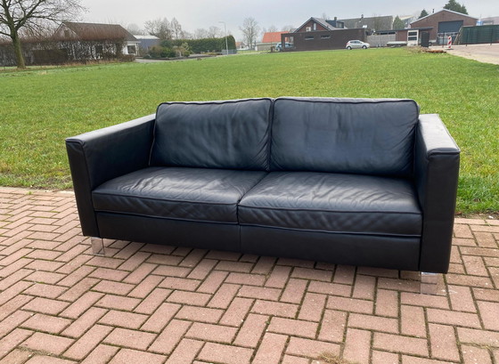 Image 1 of Schönes Schwarzes Echtleder 3-Sitzer Sofa