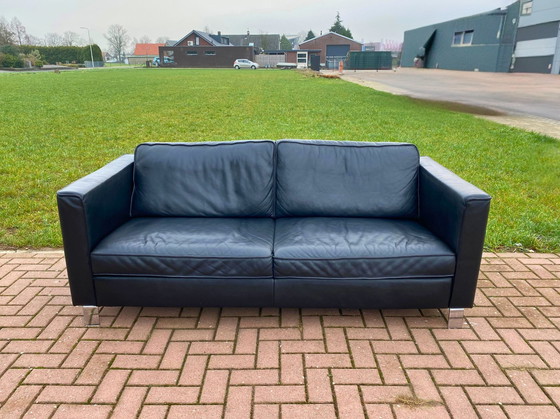 Image 1 of Schönes Schwarzes Echtleder 3-Sitzer Sofa