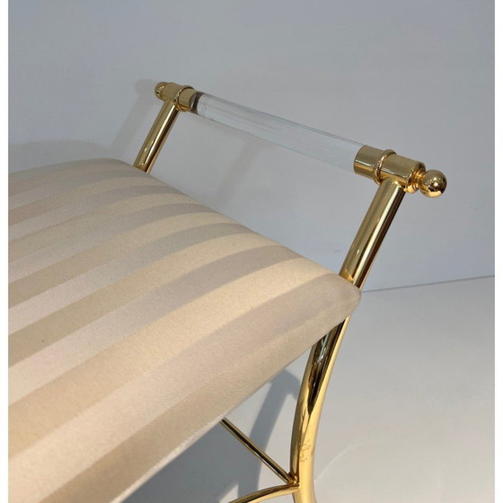 Image 1 of Vintage Hocker aus Plexiglas und goldenem Metall, Frankreich 1970