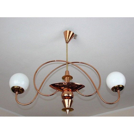 Image 1 of Mid Century Kronleuchter aus Messing, Stahl und Glas, 1960er Jahre