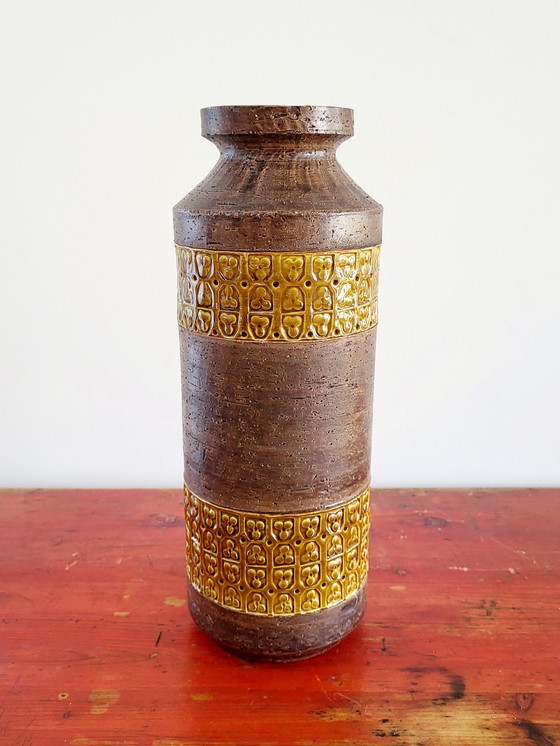 Image 1 of Bitossi Vase braun glasierte Keramik, Rimini Dekor, Aldo londi, 1960er Jahre in Italien