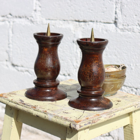 Image 1 of Französisch Vintage Set von 2 Kerzenständer - Guss Kerzenständer - Art Deco Stil - 60S