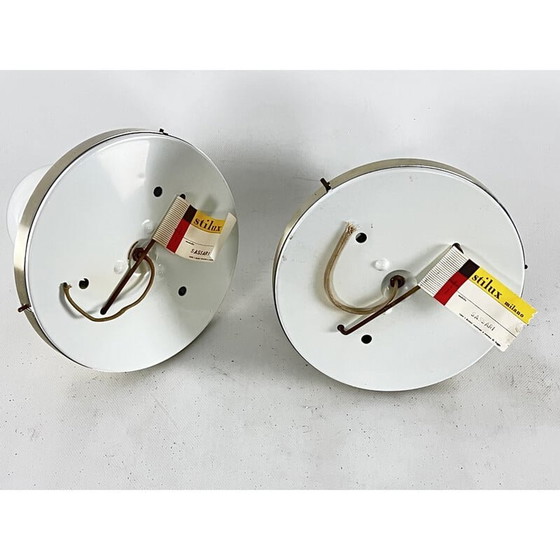 Image 1 of Paar runde Wandlampen aus vergoldetem Aluminium von Stilux Milano