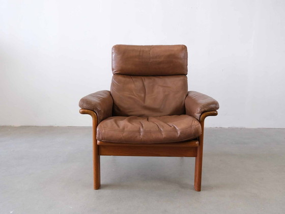 Image 1 of Vintage Danish Leather Chair With Ottomane 