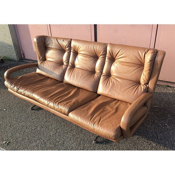 Image 1 of 3-sitziges Vintage-Sofa aus beigefarbenem Leder