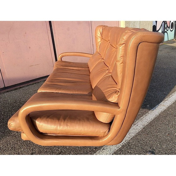 Image 1 of 3-sitziges Vintage-Sofa aus beigefarbenem Leder