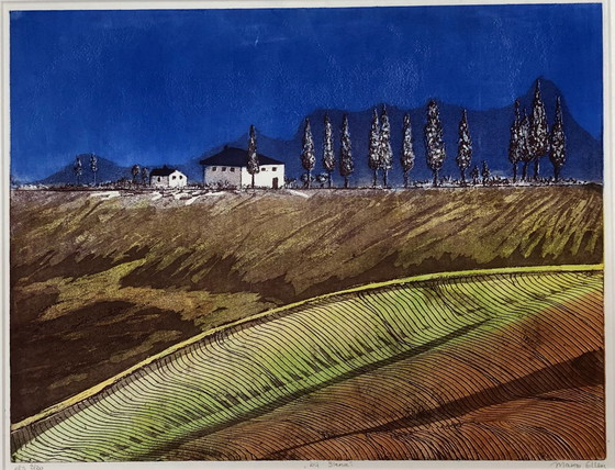 Image 1 of Margo Ellen - in der Nähe von Siena. Farbradierung Signiert und gerahmt.