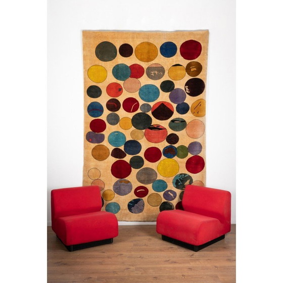 Image 1 of Vintage-Teppich aus Merinowolle mit bunten Kreisen