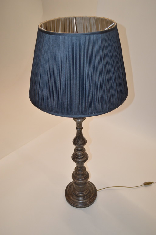 Lampe Bronze/ Silber, Schirm Schwarze Seide