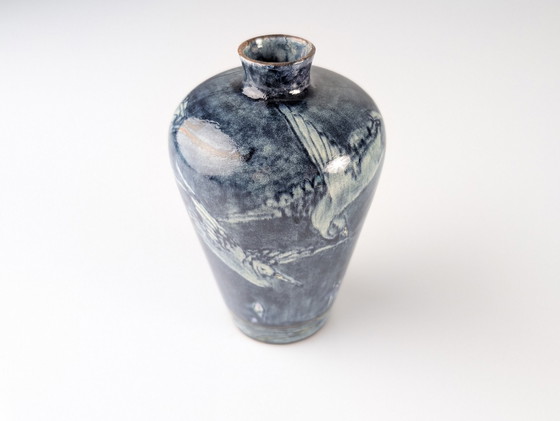 Image 1 of Jugendstilvase mit Reihern und Blumen, J.W. Mijnlieff, Holland Utrecht 1900S