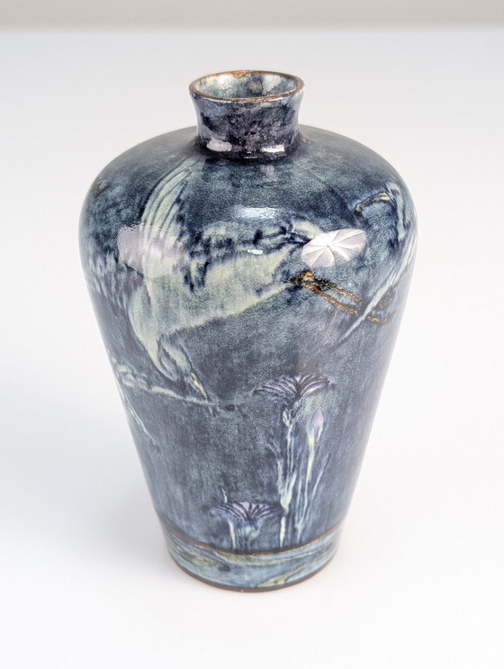 Image 1 of Jugendstilvase mit Reihern und Blumen, J.W. Mijnlieff, Holland Utrecht 1900S