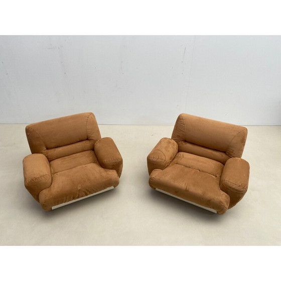 Image 1 of Paar Sessel aus Nubukleder aus der Mitte des Jahrhunderts, Italien 1970er Jahre