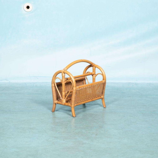 Bohemian Weide Lesekorb, Vintage Magazin Rack sechziger Jahre