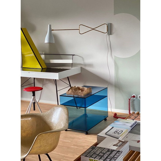 Image 1 of Vintage hellblaue Wandlampe aus Metall und Messing von Cosack, Deutschland 1950