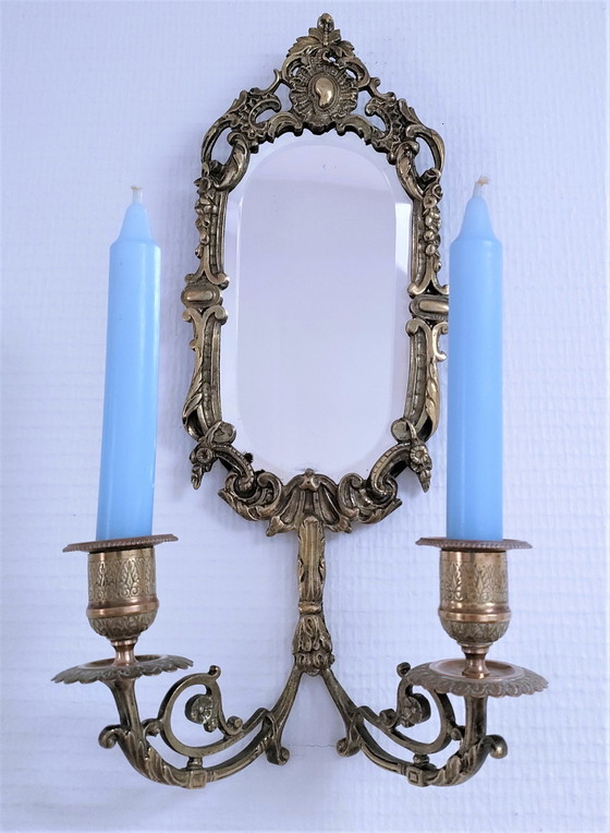 Image 1 of Spiegel Kerzenständer Bronze Anfang 20.